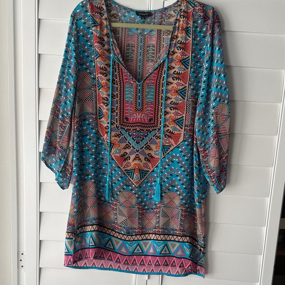Tolani silk Colorful Geometric Patterned Tunic size Large